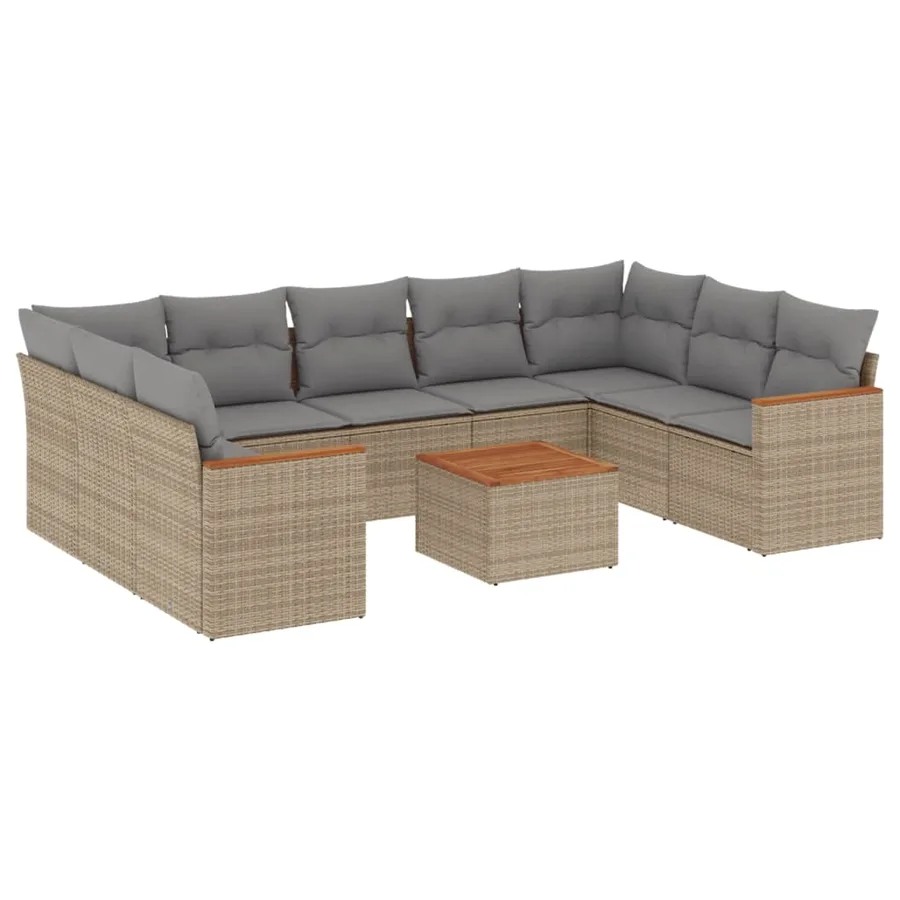 Salon de jardin et coussins 10 pcs mélange beige résine tressée - 2