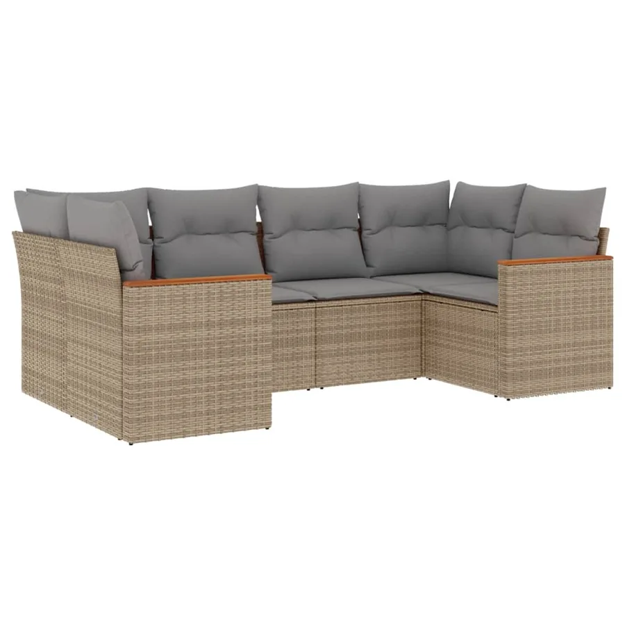 Salon de jardin avec coussins 6pcs mélange beige résine tressée - 2