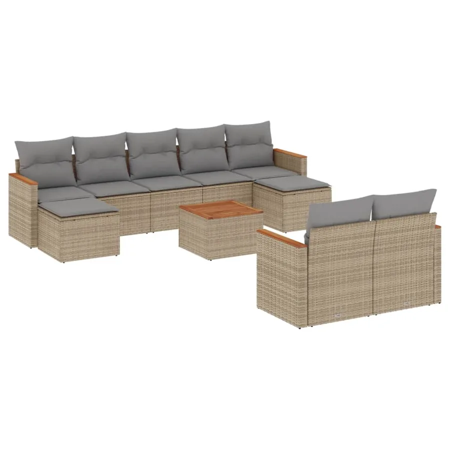 Salon de jardin et coussins 10 pcs mélange beige résine tressée - 2