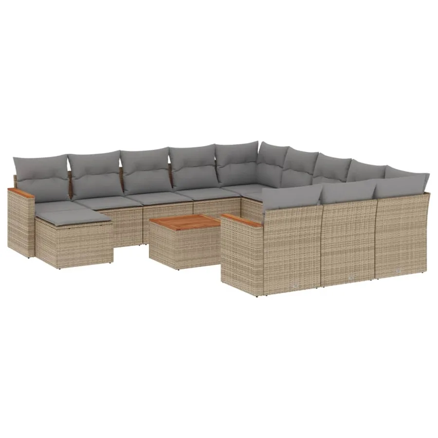Salon de jardin et coussins 13 pcs mélange beige résine tressée - 2