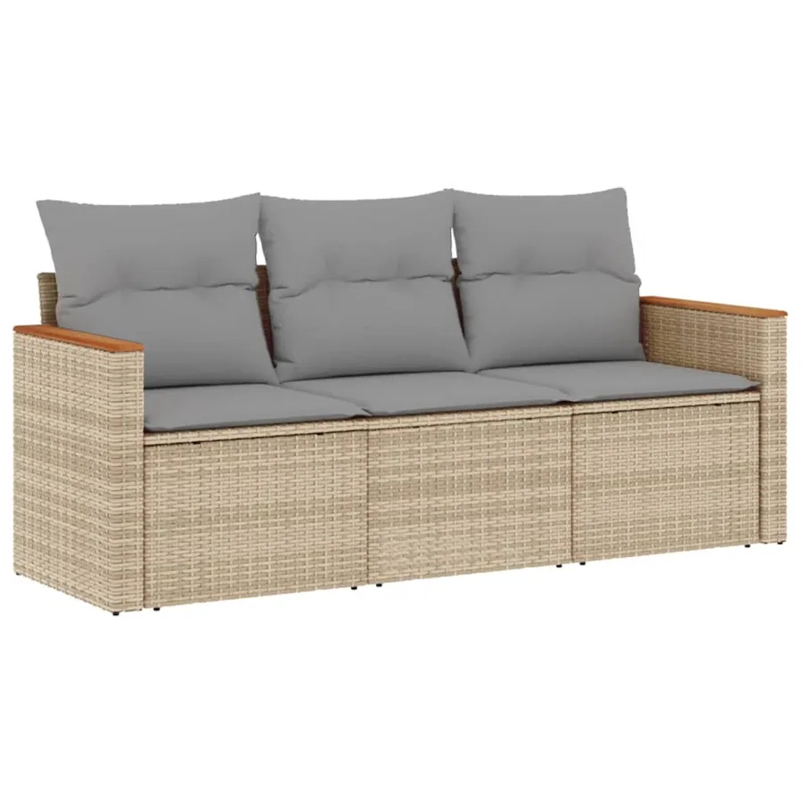 Salon de jardin avec coussins 3pcs mélange beige résine tressée - 2