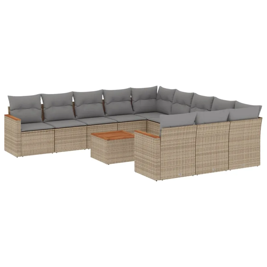 Salon de jardin et coussins 12 pcs mélange beige résine tressée - 2