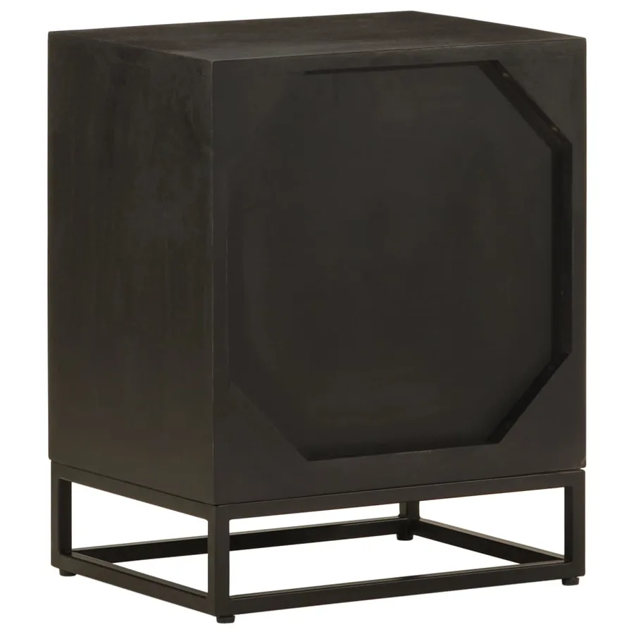 Table de chevet noir 40x30x50 cm bois massif manguier et fer - 5