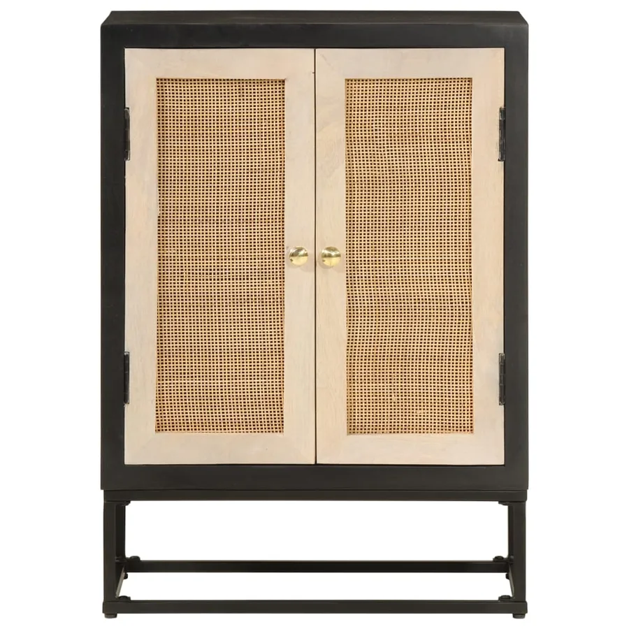 Buffet noir 55x30x76 cm bois massif de manguier et fer - 3