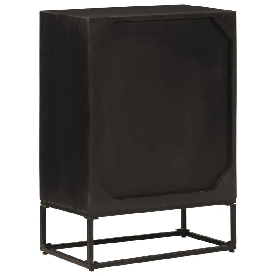 Buffet noir 55x30x76 cm bois massif de manguier et fer - 5