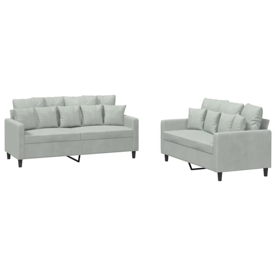 Ensemble de canapés 2 pcs avec coussins Gris clair Velours - 2