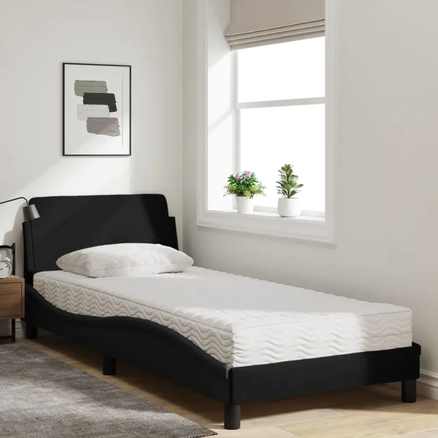 Lit avec matelas Dover noir 80x200 cm tissu - 3
