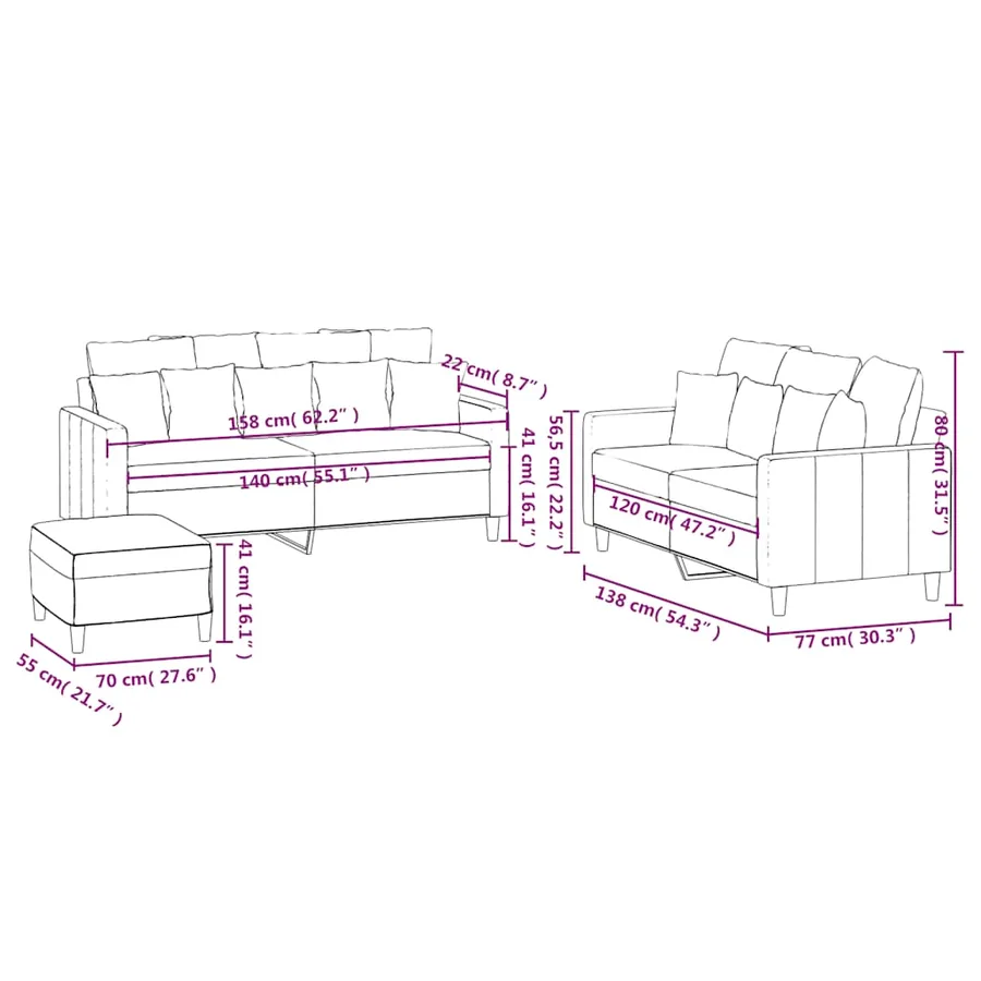Ensemble de canapés 3 pcs avec coussins Jaune Velours - 9