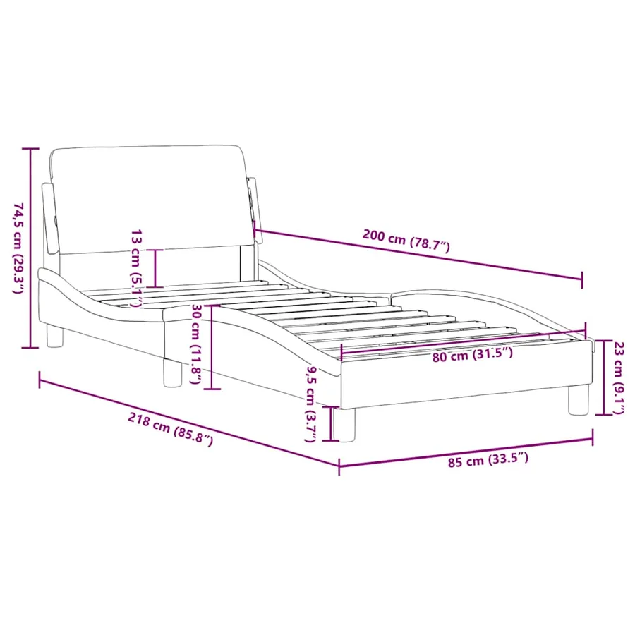 Cadre de lit Dover gris clair 80x200 cm tissu - 9