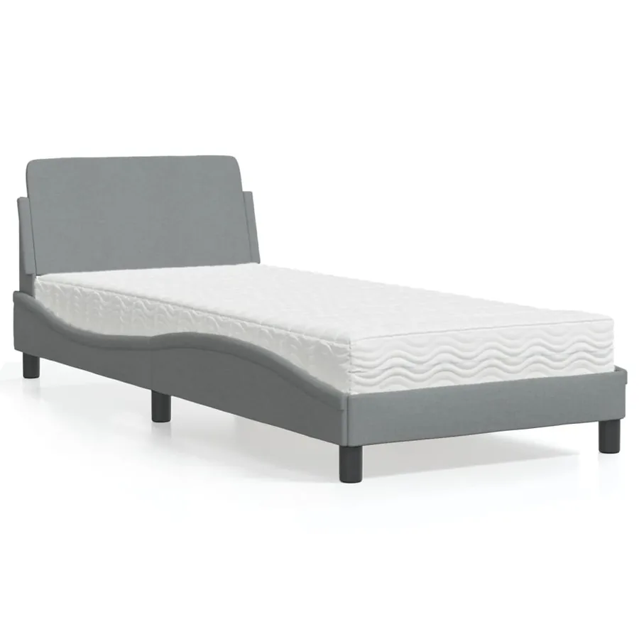 Lit avec matelas Dover gris clair 80x200 cm tissu
