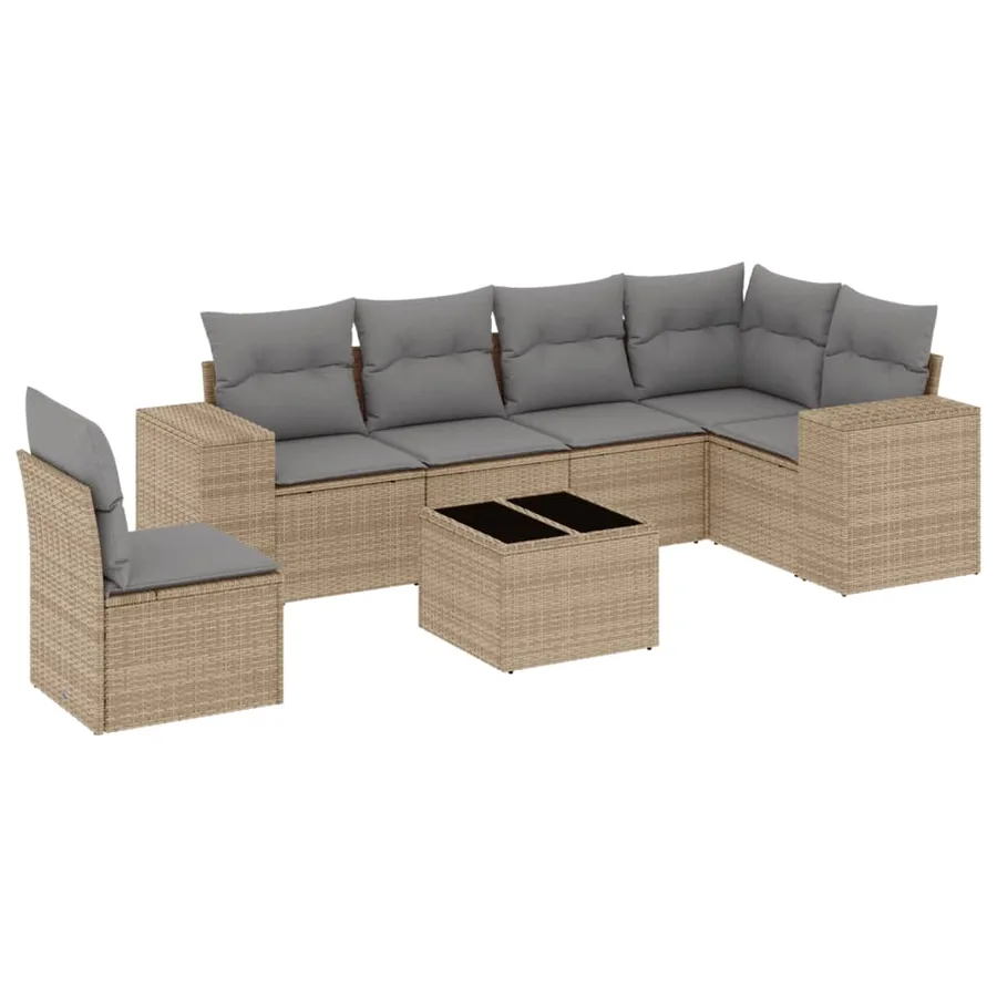 Salon de jardin avec coussins 7 pcs beige résine tressée - 2