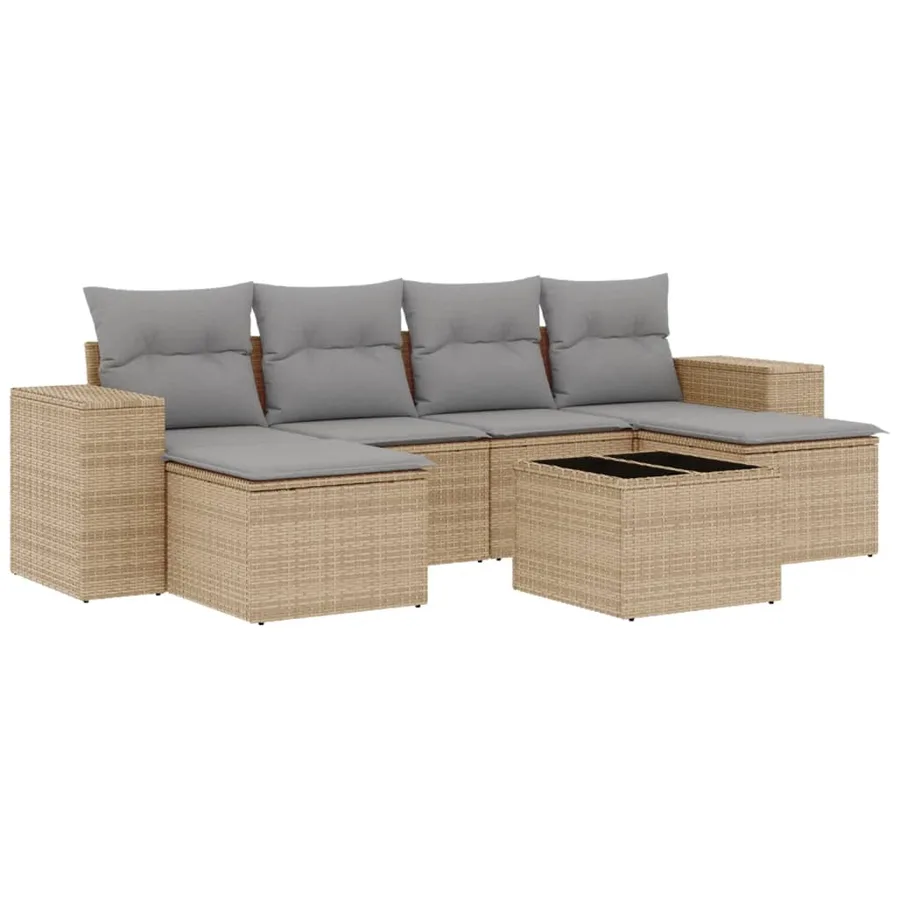 Salon de jardin avec coussins 7 pcs beige résine tressée - 2