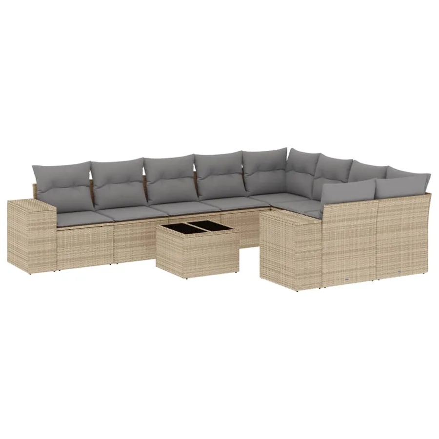 Salon de jardin avec coussins 10 pcs beige résine tressée - 2