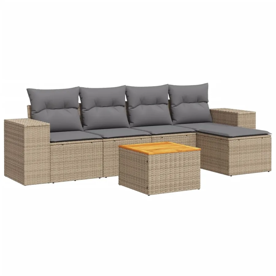 Salon de jardin avec coussins 6 pcs beige résine tressée - 2