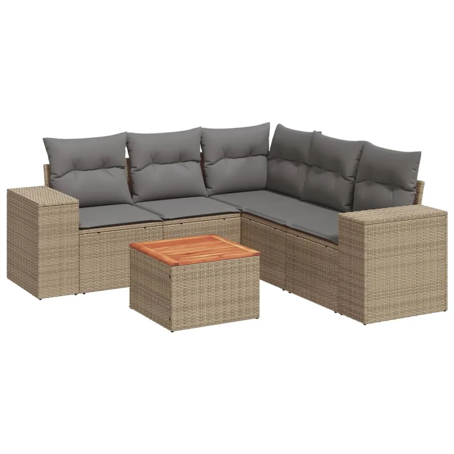 Salon de jardin avec coussins 6 pcs beige résine tressée - 2