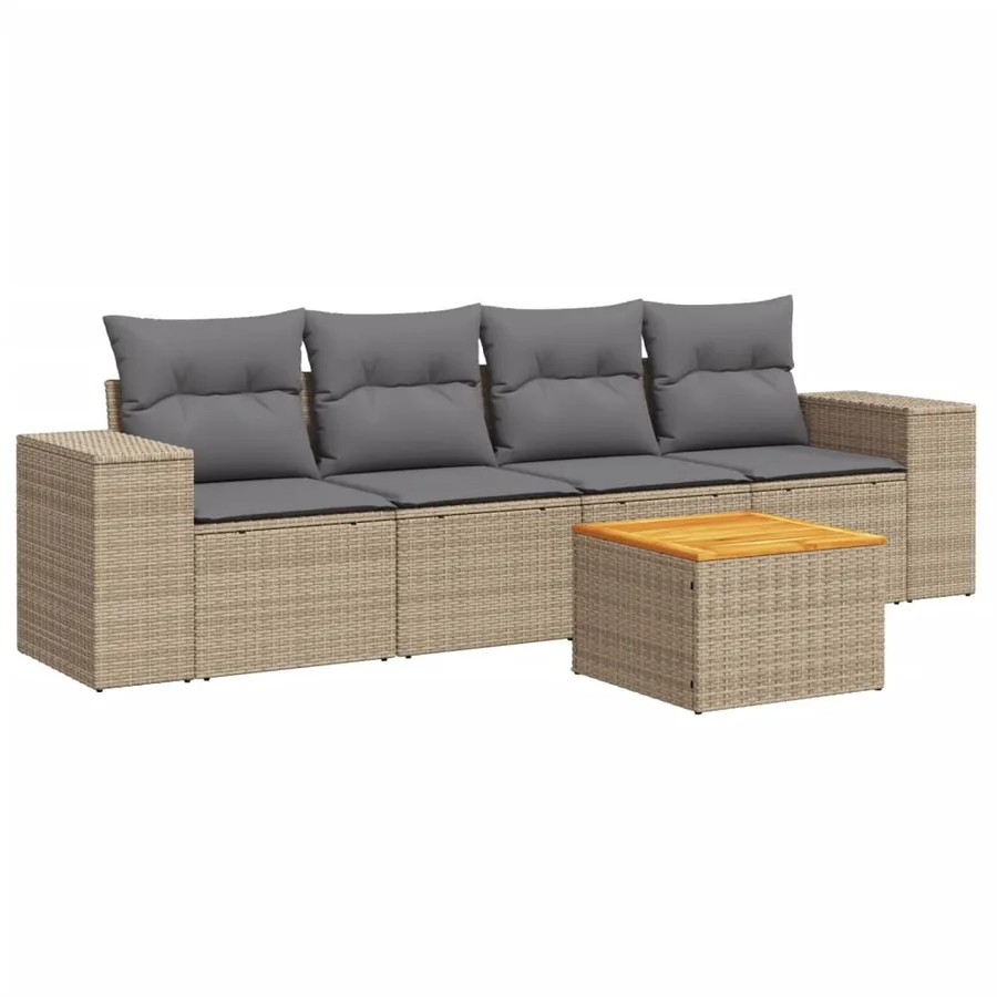 Salon de jardin avec coussins 5 pcs beige résine tressée - 2