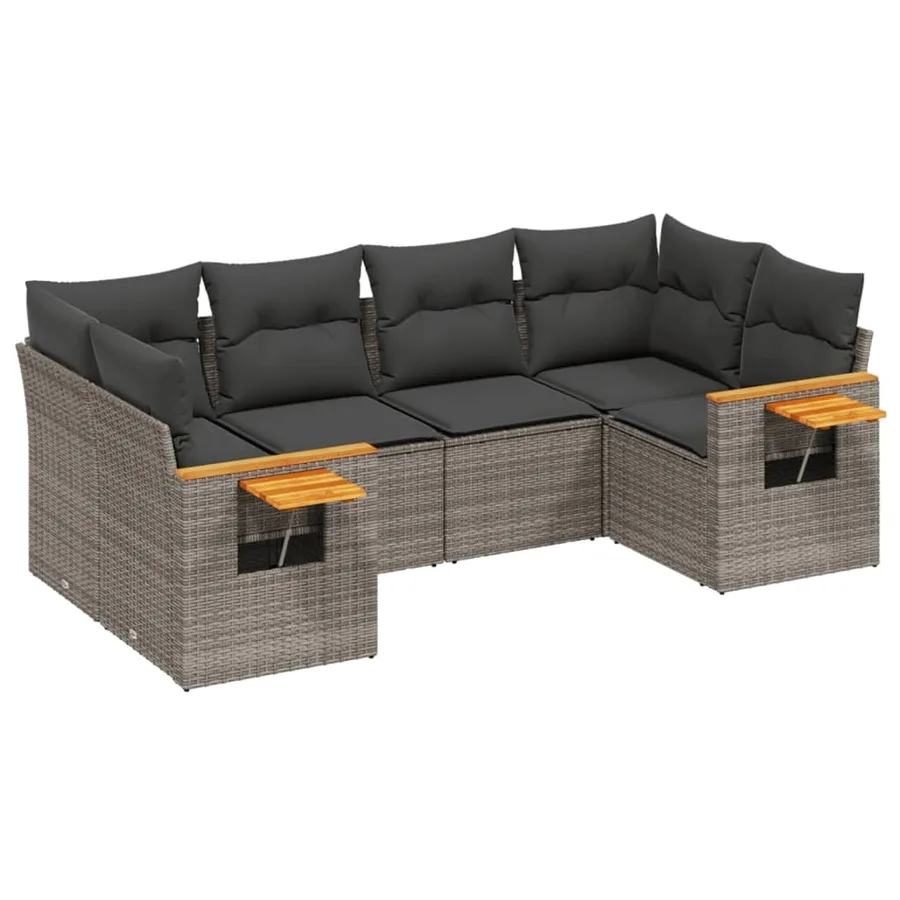 Salon de jardin 6 pcs avec coussins gris résine tressée - 2