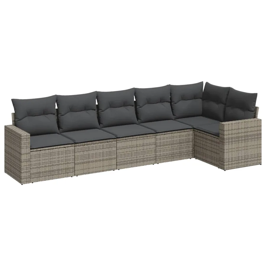 Salon de jardin 6 pcs avec coussins gris résine tressée - 2