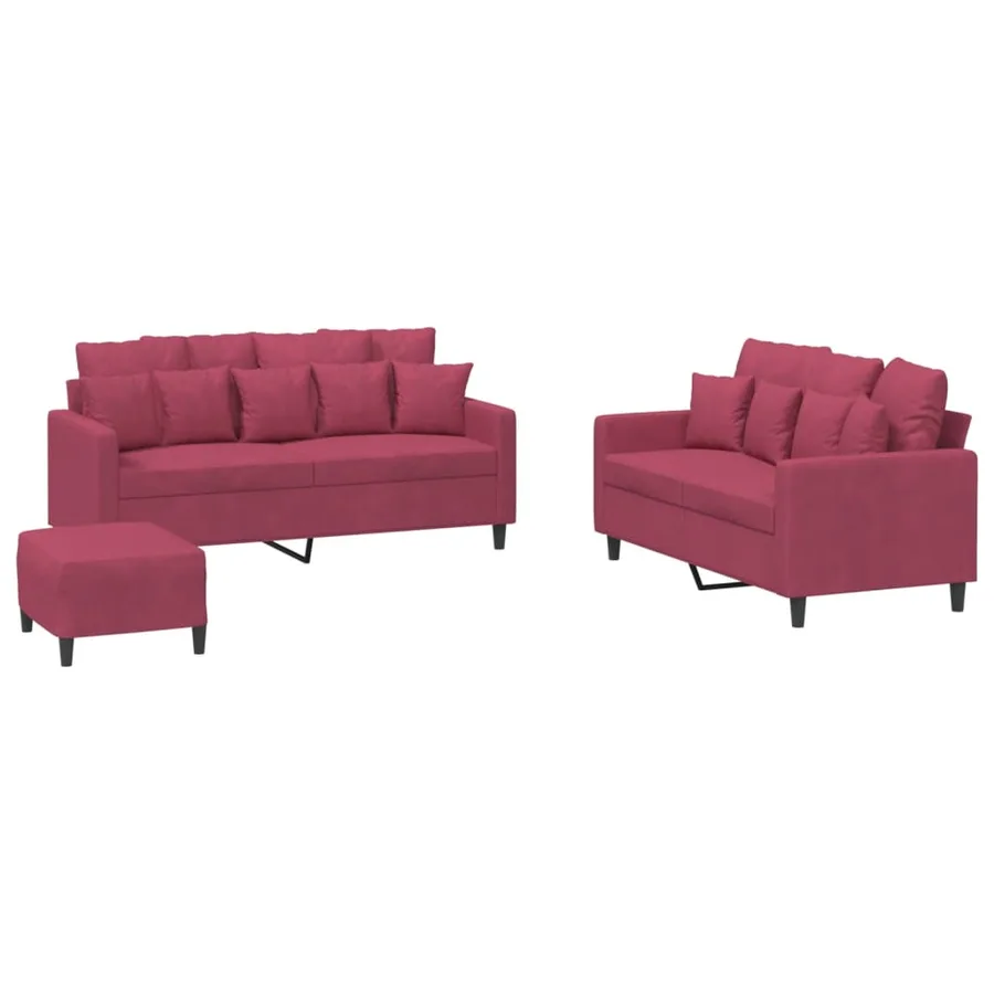 Ensemble de canapés 3 pcs avec coussins Rouge bordeaux Velours - 2