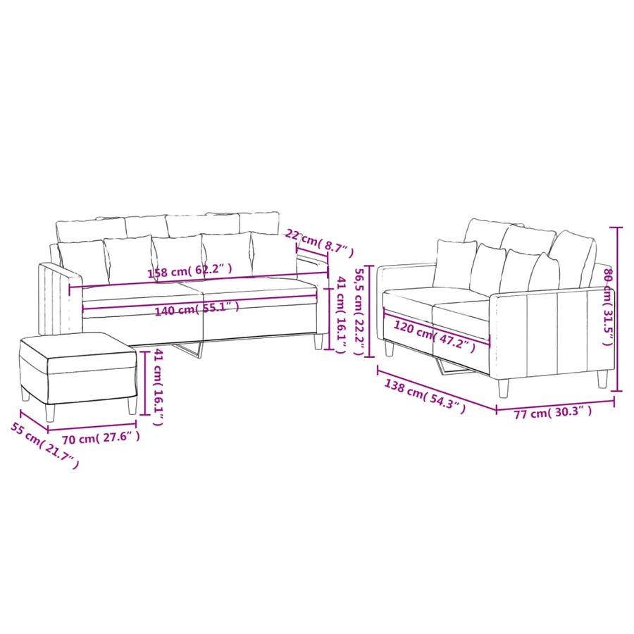 Ensemble de canapés 3 pcs avec coussins Rouge bordeaux Velours - 9
