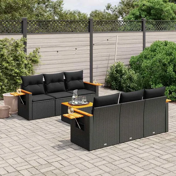 Salon de jardin 7 pcs avec coussins noir résine tressée 62/85 x 62 x 69 cm - 62,6 kg