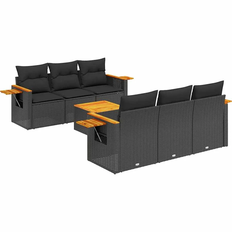 Salon de jardin 7 pcs avec coussins noir résine tressée 62/85 x 62 x 69 cm - 62,6 kg - 2