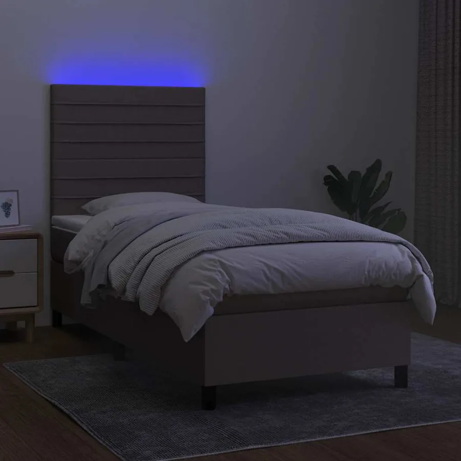 Sommier à lattes de lit et matelas et LED Taupe 90x190 cm Tissu - 4