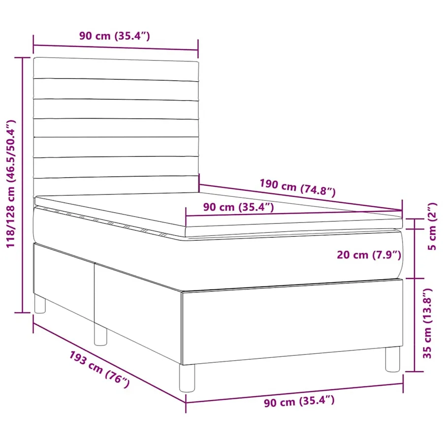 Sommier à lattes de lit et matelas et LED Taupe 90x190 cm Tissu - 8