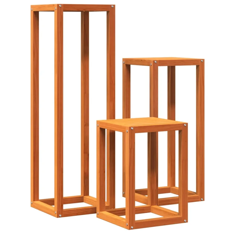 Supports pour plantes 3 pcs marron cire bois de pin massif - 2