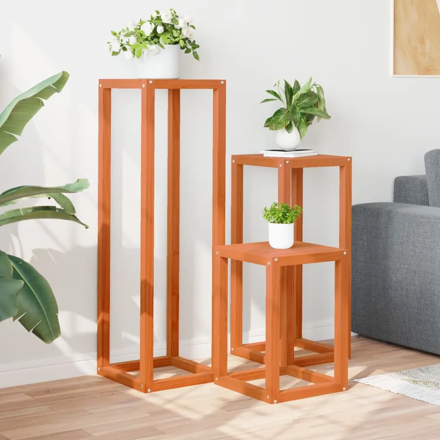 Supports pour plantes 3 pcs marron cire bois de pin massif - 3