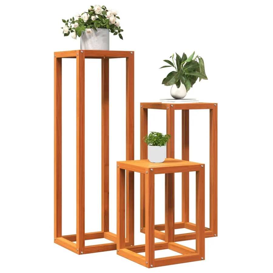 Supports pour plantes 3 pcs marron cire bois de pin massif - 4