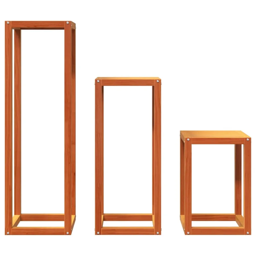 Supports pour plantes 3 pcs marron cire bois de pin massif - 5