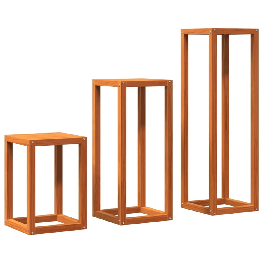 Supports pour plantes 3 pcs marron cire bois de pin massif - 7