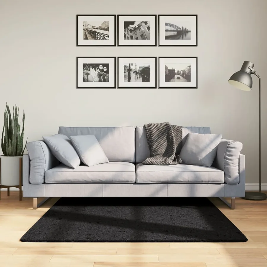 Tapis OVIEDO à poils courts noir 120x120 cm