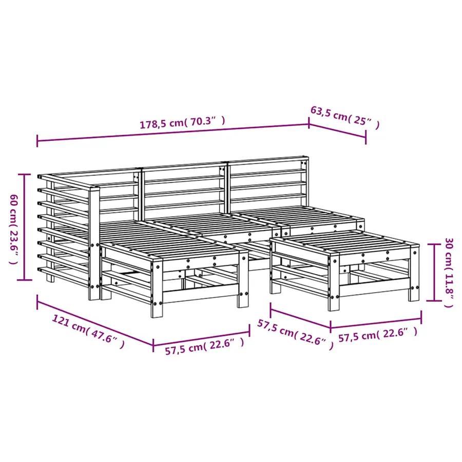 Salon de jardin 5 pcs bois de pin imprégné - 7