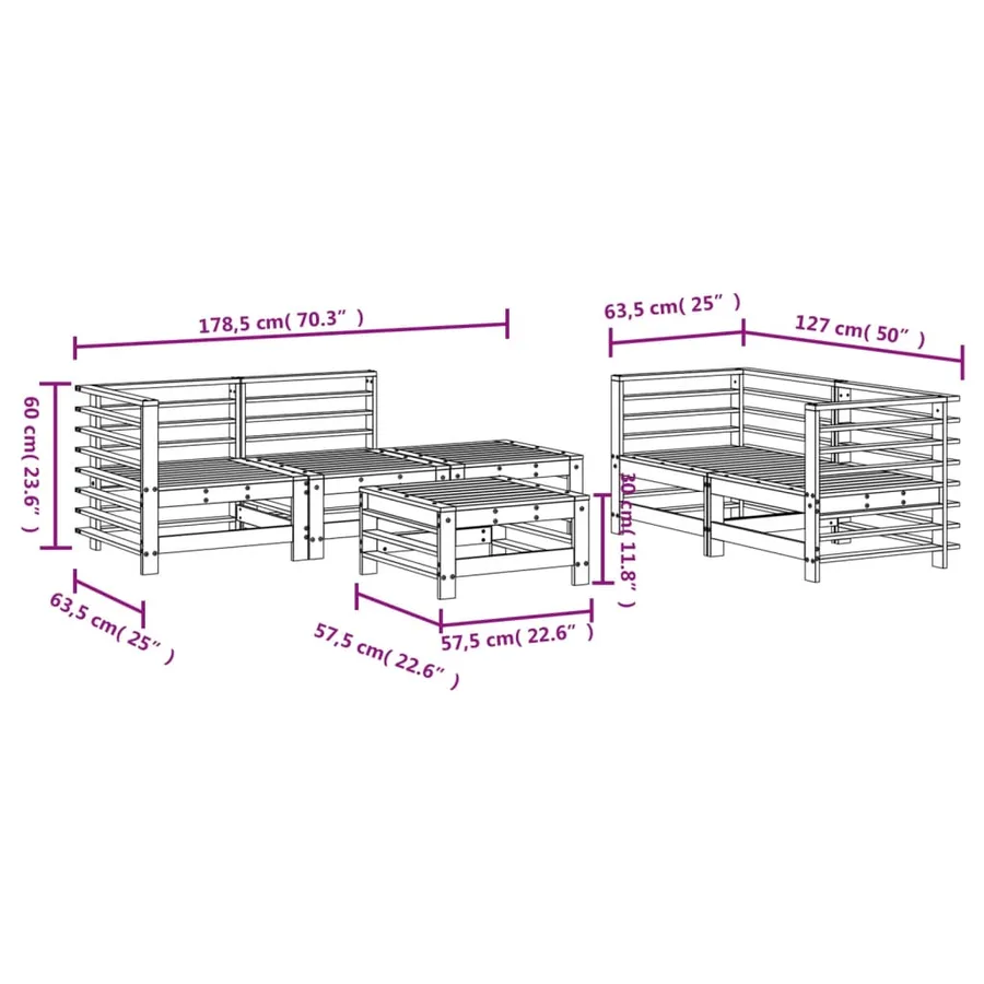 Salon de jardin 6 pcs bois de pin imprégné - 7