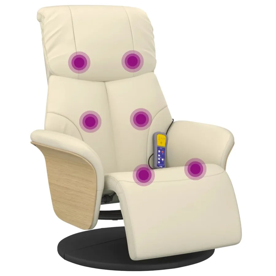 Fauteuil inclinable de massage et repose-pieds crème similicuir - 2