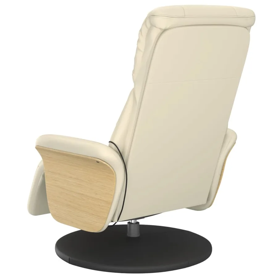Fauteuil inclinable de massage et repose-pieds crème similicuir - 6