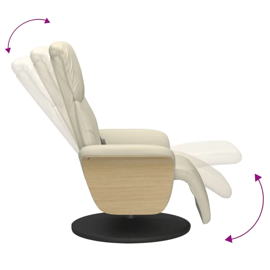 Fauteuil inclinable de massage et repose-pieds crème similicuir - 7