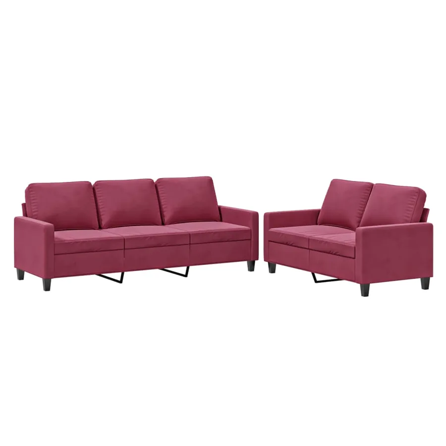Ensemble de canapés 2 pcs avec coussins Rouge bordeaux Velours - 2