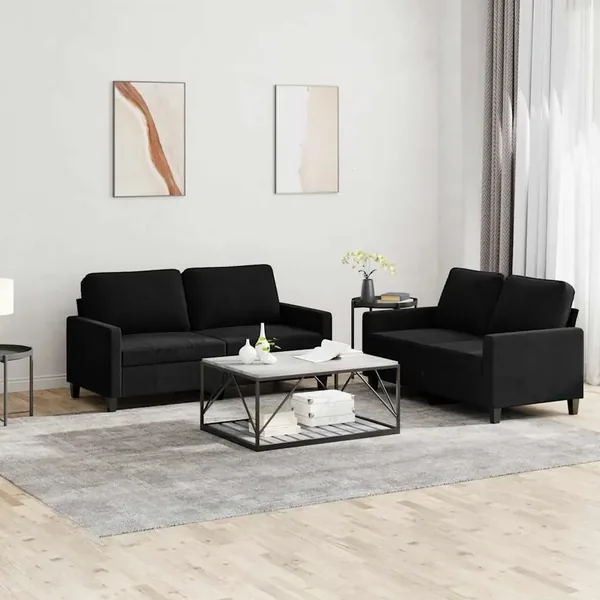 Ensemble de canapés 2 pcs avec coussins Noir Velours