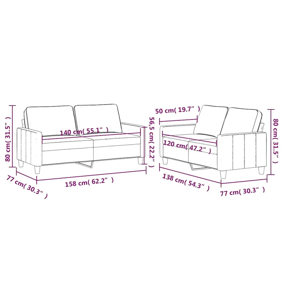 Ensemble de canapés 2 pcs avec coussins Noir Velours - 6