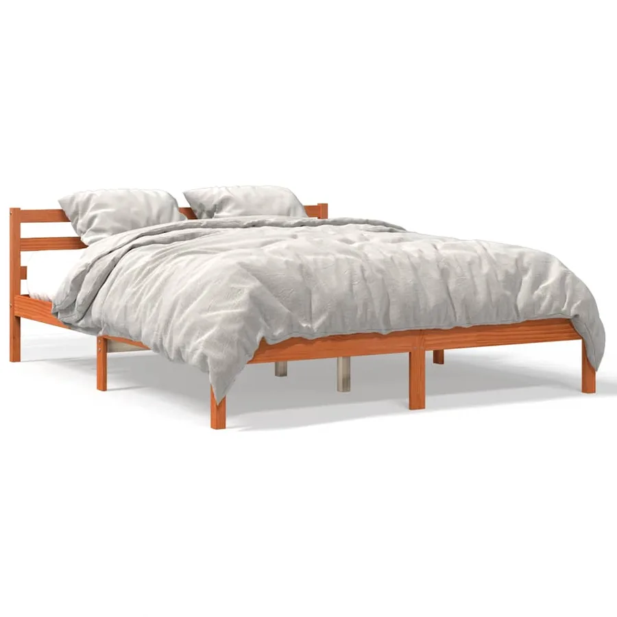 Cadre de lit sans matelas cire marron 200x200cm bois pin massif - 2