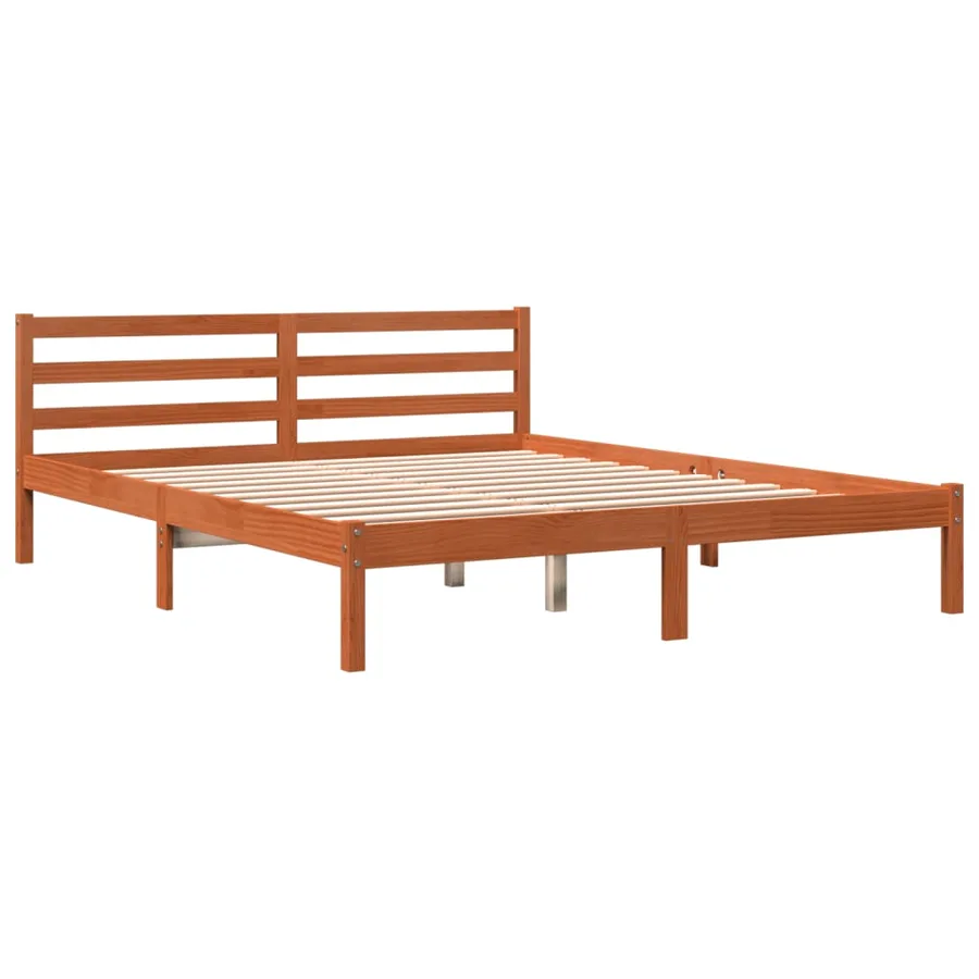 Cadre de lit sans matelas cire marron 200x200cm bois pin massif - 3