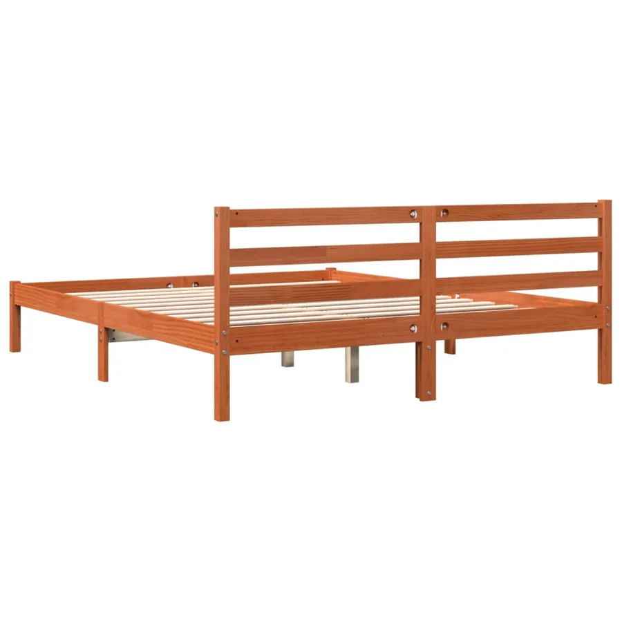 Cadre de lit sans matelas cire marron 200x200cm bois pin massif - 6