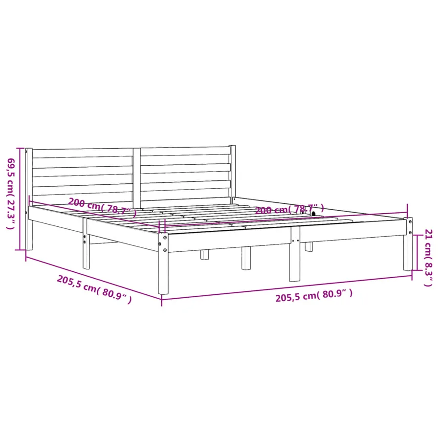 Cadre de lit sans matelas cire marron 200x200cm bois pin massif - 9