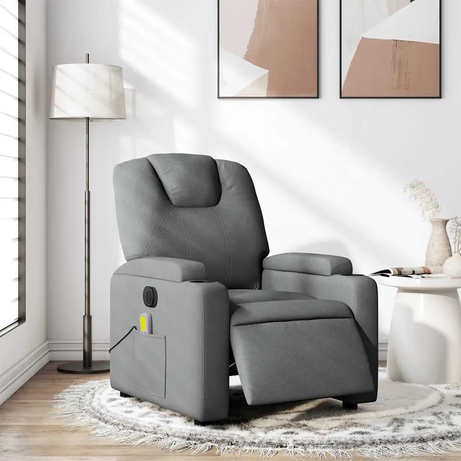 Fauteuil inclinable de massage électrique gris foncé tissu - 15