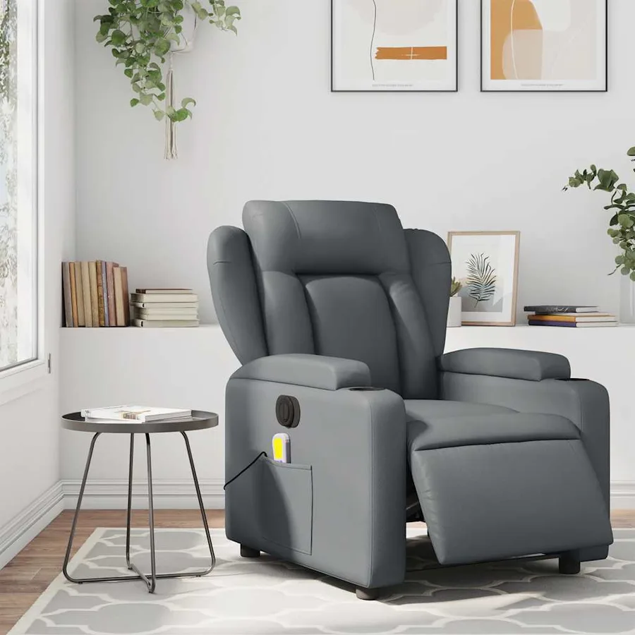 Fauteuil de massage inclinable électrique gris similicuir - 15