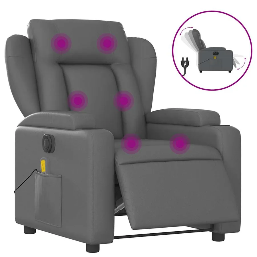 Fauteuil de massage inclinable électrique gris similicuir - 2