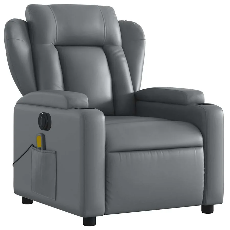 Fauteuil de massage inclinable électrique gris similicuir - 4